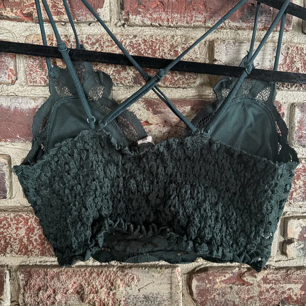 Lace Longline Bralette Forest Green Strappy Back Boho Festival Top Size M - Picture 4 of 4